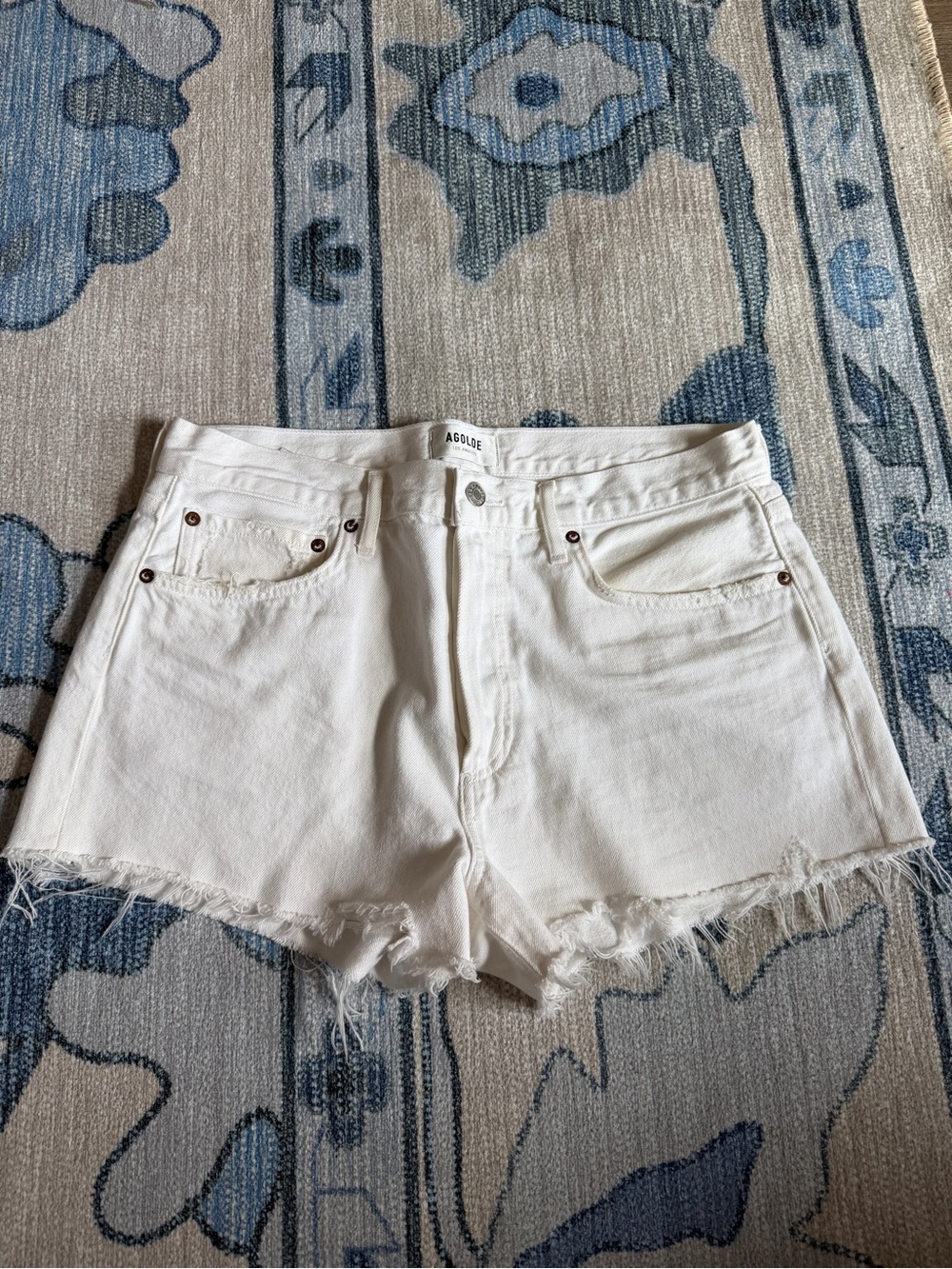 Agolde White Frayed Hem High-Rise Denim Shorts
